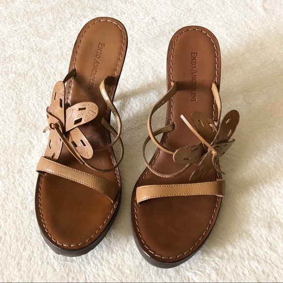 Enzo Angiolini Wooden heeled Tan strappy sandals - Picture 3 of 7